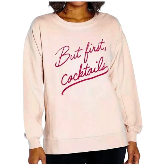 Wildfox NWT But First Cocktails Sweatshirt Side Slits Drop Shoulder Size XS Pink - Picture 1 of 11
